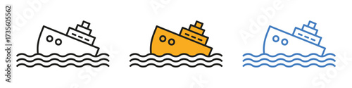 Sinking ship in rough waters icon vector. safety campaigns and travel industry visuals symbol. vector illustration.