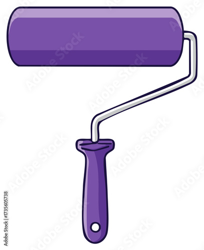 Illustration of a paint roller with a purple handle and paint roll, painting equipment for walls and interiors