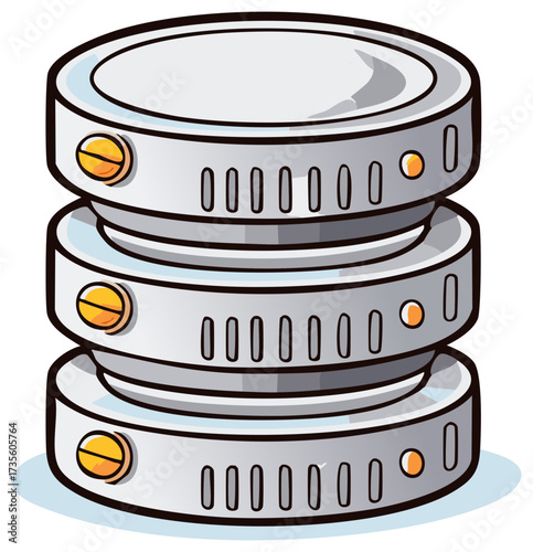 Cartoon illustration of a stacked database server icon representing data storage and cloud computing technology