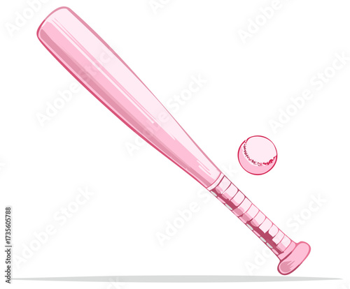 Pink Baseball Bat and Ball Sporting Equipment Vector Illustration