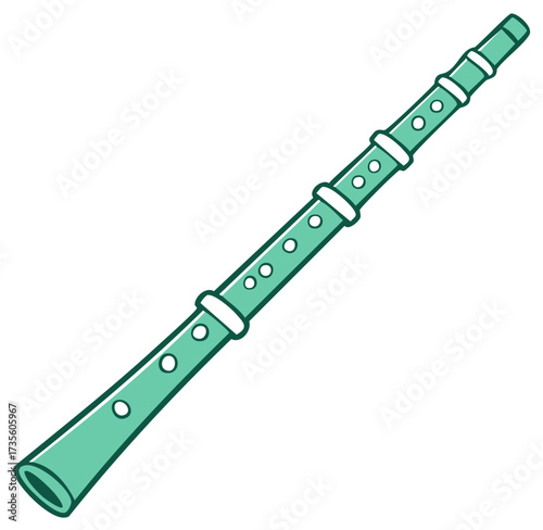 Cartoon illustration of a green clarinet musical instrument
