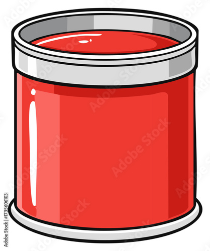 Red paint in a round metal can illustration