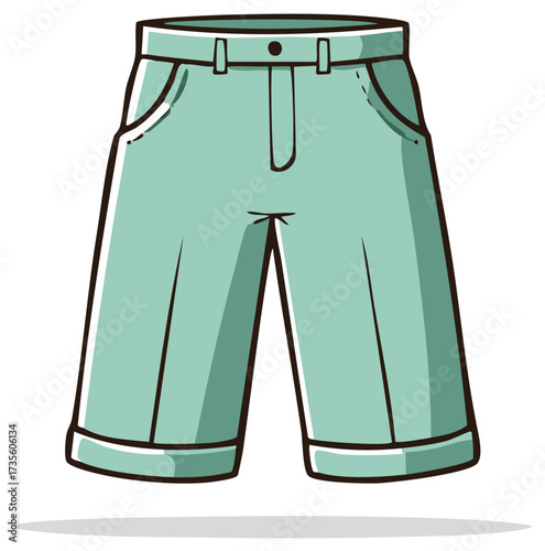 Cartoon Illustration of light green shorts, pockets and waistband