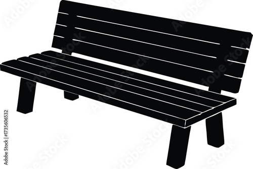 rustic bench silhouette vector, park seating illustration
