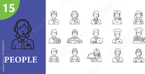 Diverse professions illustrated portraits of people in various careers sketches