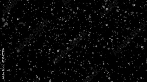 Winter overlay with falling snowflakes. Seamless snowing loop. Alpha channel - transparent background.