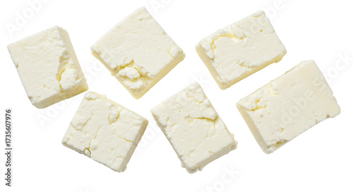 Photos Fresh feta cheese cubes isolated on transparent background, traditional Greek da