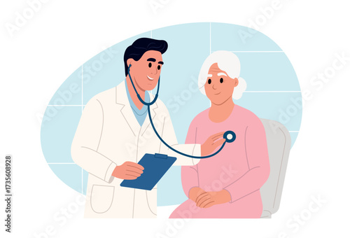Consultation, elderly woman and doctor in checkup. Doctor with good news, health results, advice and report.