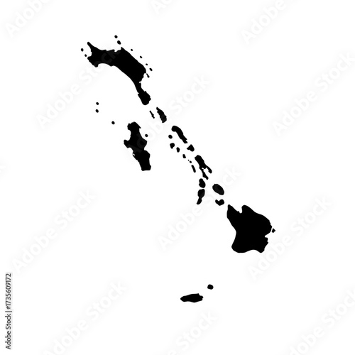 Black Silhouette Map Outline of the Vanuatu Island Chain Nation
