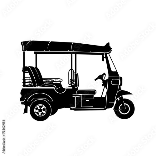 Thai Tuk Tuk Auto Rickshaw Side View Silhouette Vector