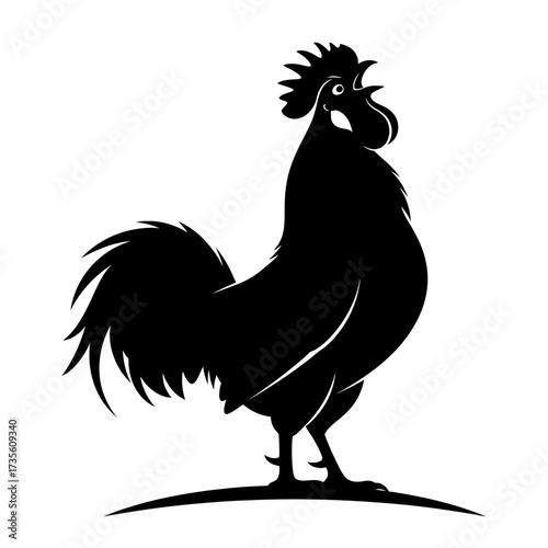 Proud Crowing Rooster or Cockerel Bird Silhouette Vector

