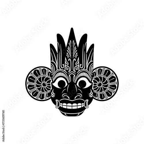 Traditional Sri Lankan Yaksha Demon Mask Vector Silhouette Art

