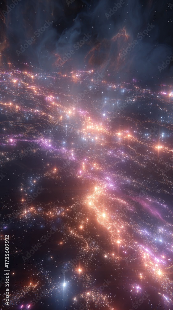 Naklejka premium Colorful Cosmic Nebula With Glowing Stars