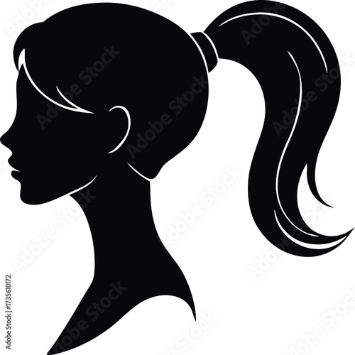 woman ponytail symbol, elegant beauty sign
