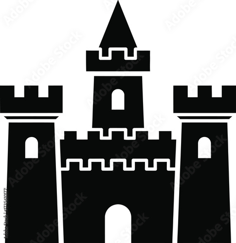 Black silhouette of a medieval castle with towers and battlements