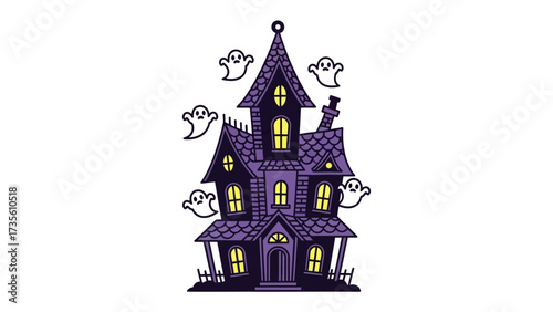 Haunted House Illustration: An eerie, hand-drawn illustration of a spooky, haunted house, complete with a spectral atmosphere and friendly, floating ghosts.
