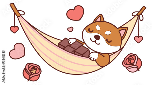 Creative SVG: Grumpy Shiba inu with in a hammock in a Valentine Blush colored Valentine theme