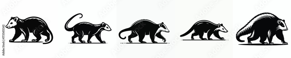 Obraz premium vector black and white silhouette of an opossum