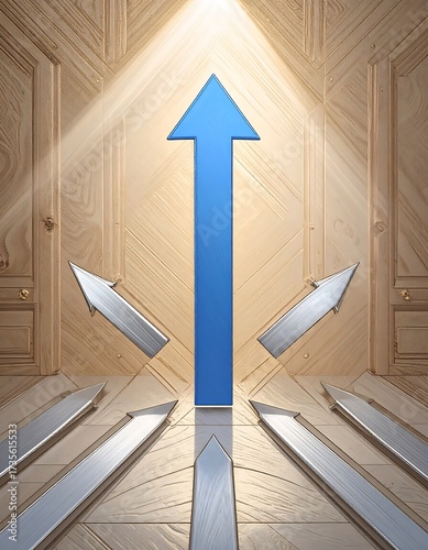 A light-filled room with directional arrows