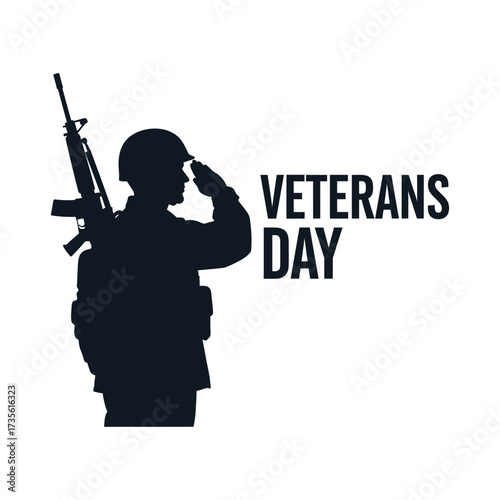 Soldier saluting with rifle and text military salute