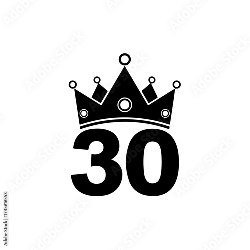 Black crown with number 30, celebrating thirtieth birthday