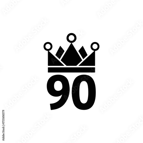 Black crown above number ninety on white background