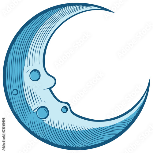 Vintage Crescent Moon with Face Classic Engraving Style Illustration