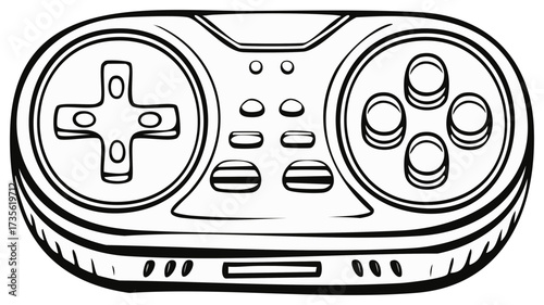 Hand drawn vintage gamepad for console gaming black and white illustration