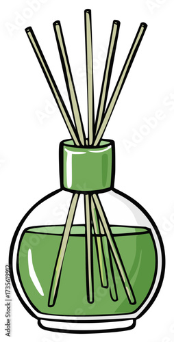 Green reed diffuser illustration isolated on white, fragrance vector illustration