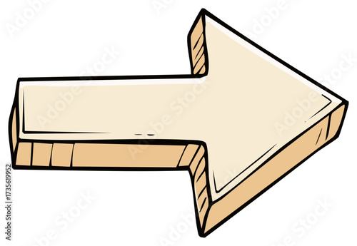 Cartoon right-pointing arrow directs attention, guides navigation and shows direction in design