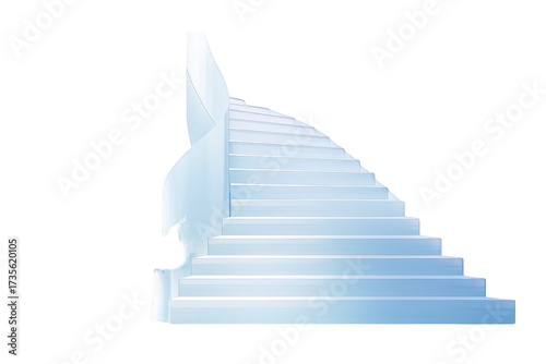 Floating Staircase with Light Blue Gradient in Transparent Background Perspective View Isolated Stairway to Heaven Ascent Illusion Geometric Steps Serene Pastel Tones Conceptual Architecture Design