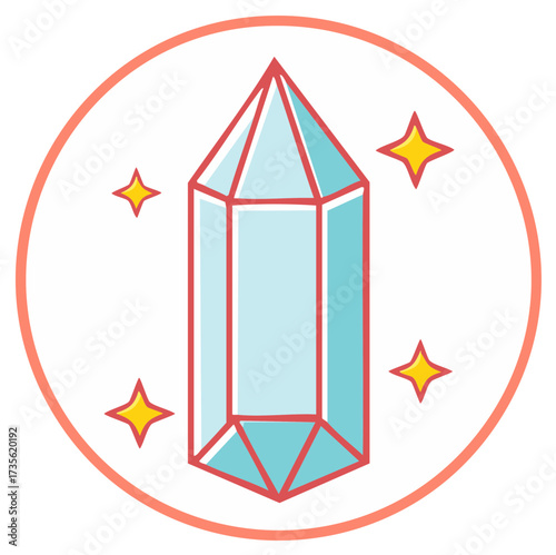 Crystal illustration with stars inside a circle, spiritual design element