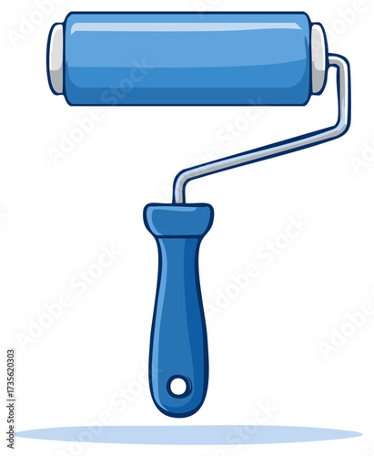 Blue paint roller brush for home decoration, illustration of painting equipment, design vector