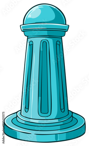 Cartoon illustration of a shiny turquoise street bollard or architectural pillar