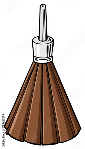 Artistic illustration of a small makeup brush with brown bristles and silver handle