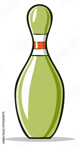 Graphic illustration of a single light green bowling pin standing isolated for a sports or game concept