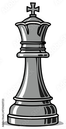 Shiny metallic chess king piece illustration in a graphic style