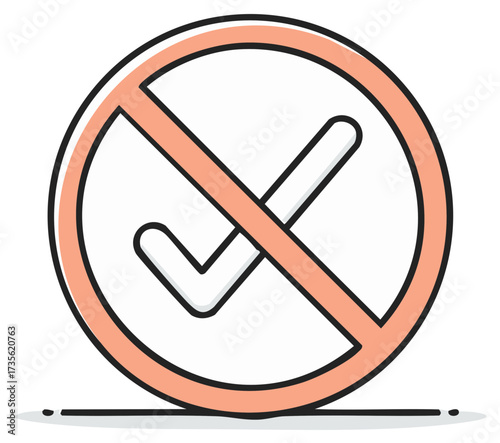 Prohibition Sign with Checkmark Symbol Crossed Out in Circular Motif