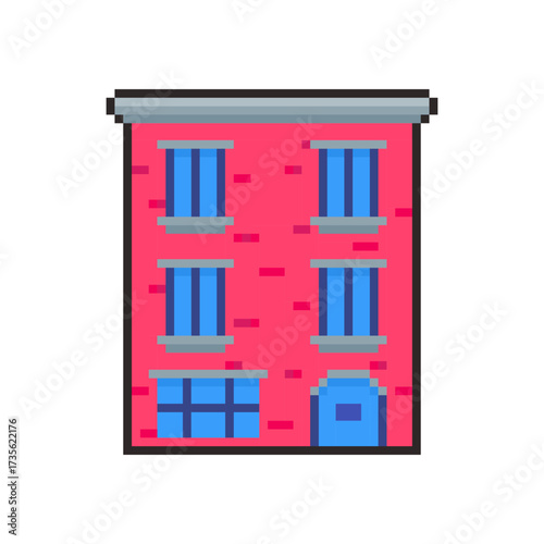 Pixel art Brick Hotel Building game asset design