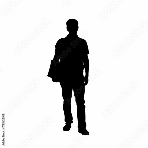 Literacy trainer visiting homes with books silhouette isolated on white background