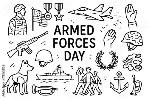 Armed forces day celebration symbols and icons collection