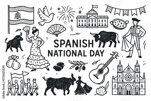 Celebrating spanish national day: traditional symbols and festivities illustrated
