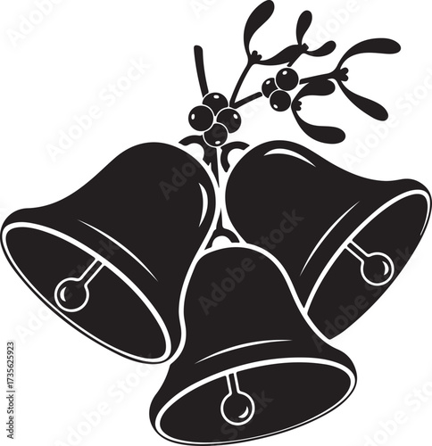 Holiday bells with mistletoe illustration simple vector design