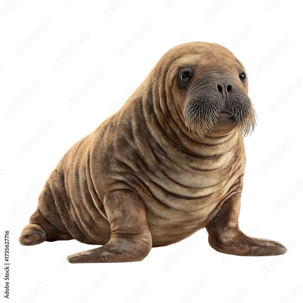 Obraz premium Png of a charming young walrus pup isolated on transparent background, showcasing its adorable features and wrinkled skin