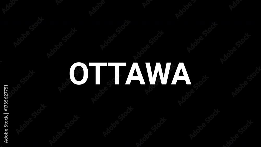 Black and white abstract animation of Ottawa city name with dynamic shapes and transitions. 4k text animated video