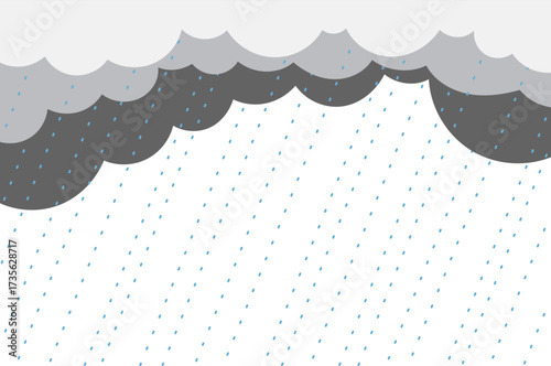 Dark Rain Clouds with Falling Rain Drops Vector Illustration 