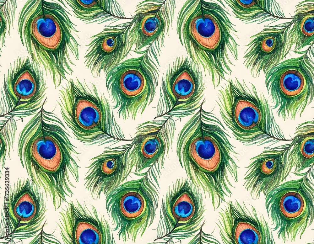 Obraz premium Peacock feather pattern on a light cream background