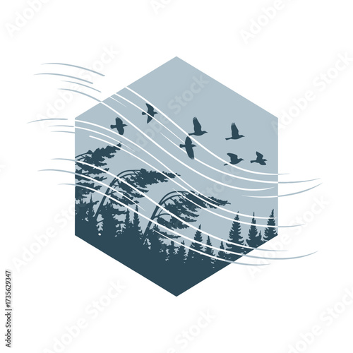tree wind nature weather  meteorology windy thunder cumulus  line design vector illustration