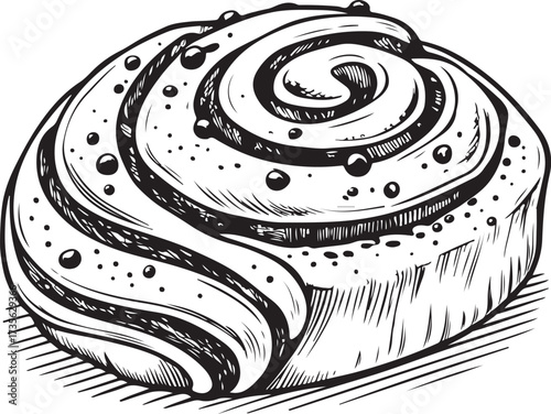 Danish pastry Dessert Hand-drawn Sketch Drawing Vector Illustration, Line Linear Symbol Engraving Coloring Book, Black and White Isolated