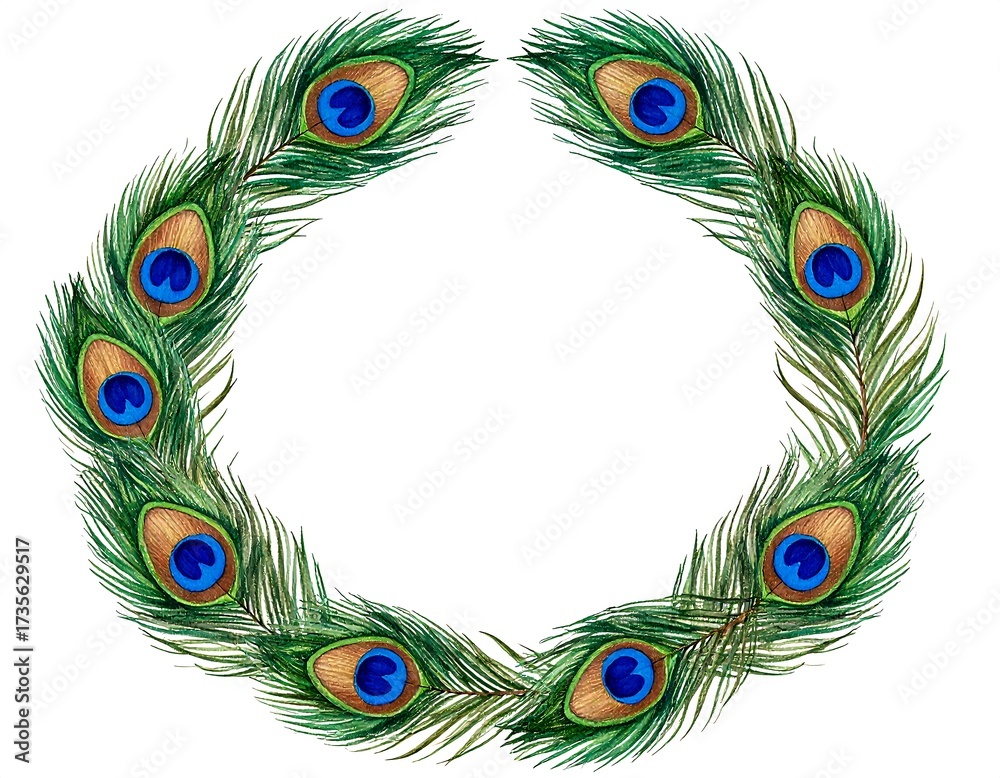 Obraz premium Peacock feather wreath frame